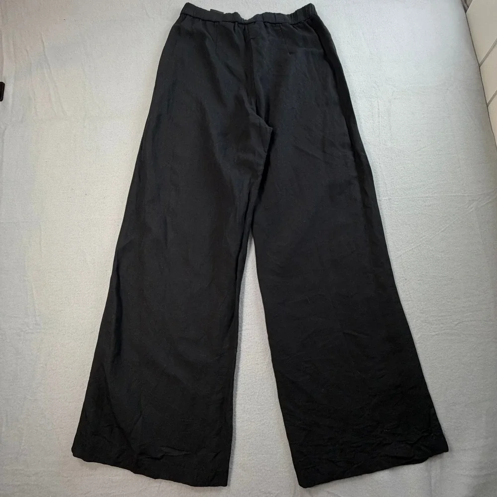 H&M Black Wide Leg Pants 6 Linen High Waist Office Chic Capsule Wardrobe